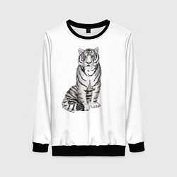 Свитшот женский Сидящая белая тигрица, цвет: 3D-черный