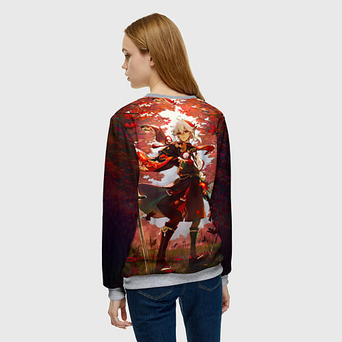 Женский свитшот Каэдэхара Кадзуха стоит в лесу Genshin Impact / 3D-Меланж – фото 4
