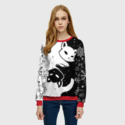 Свитшот женский Новогодние два кота кувыркаются, цвет: 3D-красный — фото 2