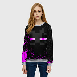 Свитшот женский MINECRAFT ЭНДЕРМЕН ЛИЦО, БРЫЗГИ КРАСОК, цвет: 3D-меланж — фото 2