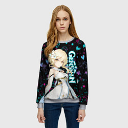 Свитшот женский ГЕНШИН ИМПАКТ ЛЮМИН, НЕОНОВЫЕ СЕРДЕЧКИ, цвет: 3D-меланж — фото 2