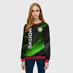 Свитшот женский SKODA GEOMETRY STRIPES GREEN NEON, цвет: 3D-красный — фото 2