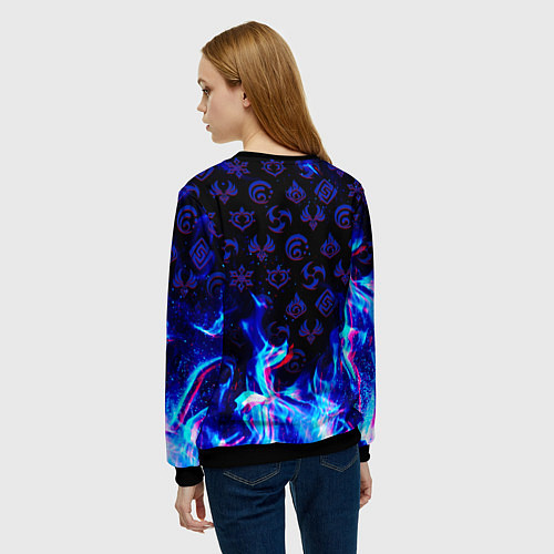Женский свитшот ШЕНЬ ХЭ ГЕНШИН ИМПАКТ ГЕРОИНЯ НЕОНОЫЙ ОГОНЬ / 3D-Черный – фото 4