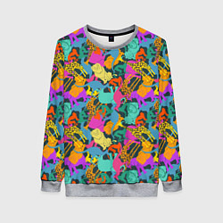 Свитшот женский Красочные Животные, цвет: 3D-меланж