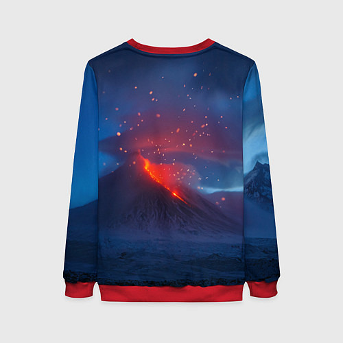 Женский свитшот Извержение вулкана ночью / 3D-Красный – фото 2