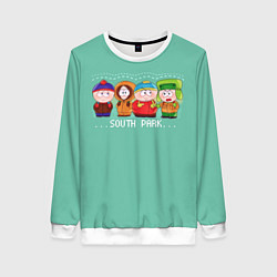 Свитшот женский South Park - Южный парк Кенни, Кайл, Эрик и Стэн, цвет: 3D-белый