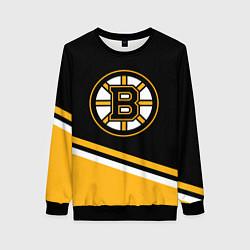 Свитшот женский Бостон Брюинз, Boston Bruins Диагональные полосы, цвет: 3D-черный