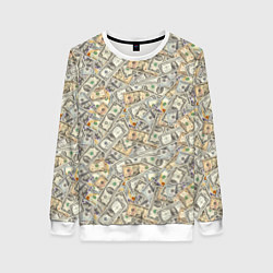 Свитшот женский Доллары 1, 2, 10, 100 банкноты, цвет: 3D-белый