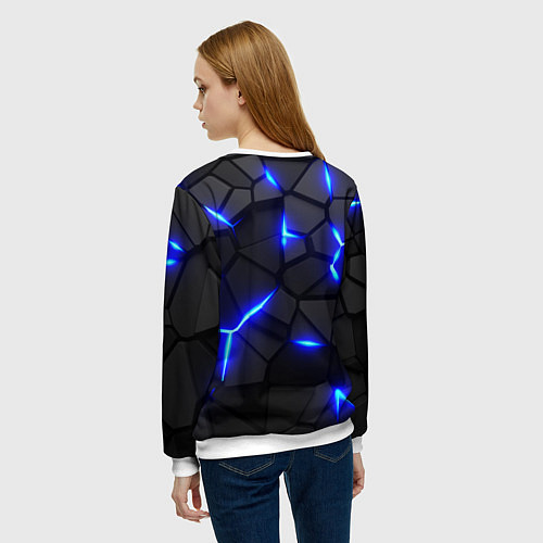 Женский свитшот КИБЕРПАНК БРОНЯ: СИНЯЯ СТАЛЬ / 3D-Белый – фото 4