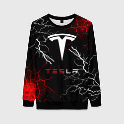 Свитшот женский Tesla Трещины с молниями, цвет: 3D-черный