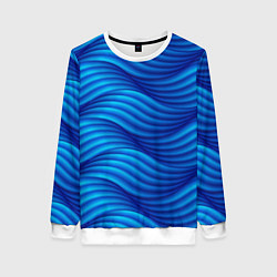 Свитшот женский Синие абстрактные волны, цвет: 3D-белый