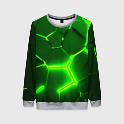 Свитшот женский 3D ПЛИТЫ НЕОН NEON GREEN HEXAGON РАЗЛОМ, цвет: 3D-меланж