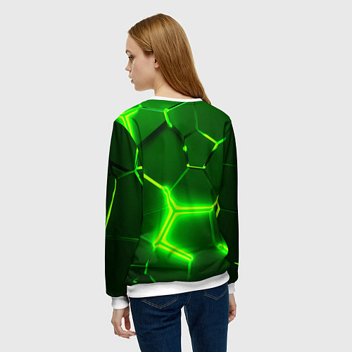 Женский свитшот 3D ПЛИТЫ НЕОН NEON GREEN HEXAGON РАЗЛОМ / 3D-Белый – фото 4