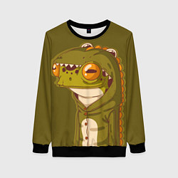 Свитшот женский Лягуха в костюме динозавра, цвет: 3D-черный