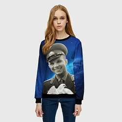 Свитшот женский Юрий Гагарин с голубем 3D, цвет: 3D-черный — фото 2