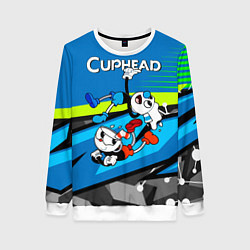 Свитшот женский 2 чашечки cuphead, цвет: 3D-белый