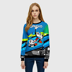 Свитшот женский 2 чашечки cuphead, цвет: 3D-черный — фото 2