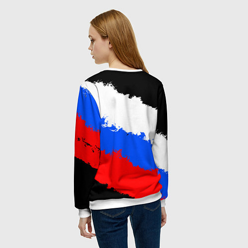Женский свитшот 9 МАЯ ДЕНЬ ПОБЕДЫ ФЛАГ РОССИИ КРАСКОЙ / 3D-Белый – фото 4