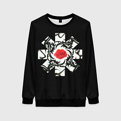 Свитшот женский RHCP Logo Red Rose, цвет: 3D-черный