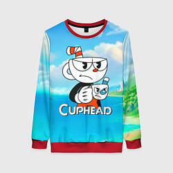 Свитшот женский Cuphead сердитая чашечка, цвет: 3D-красный