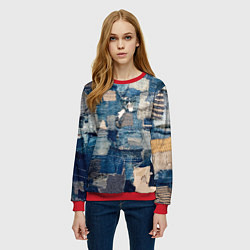 Свитшот женский Patchwork Jeans Осень Зима 2023, цвет: 3D-красный — фото 2