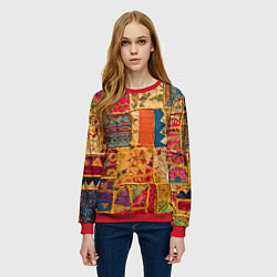 Свитшот женский Пэчворк Лоскутное одеяло Patchwork Quilt, цвет: 3D-красный — фото 2