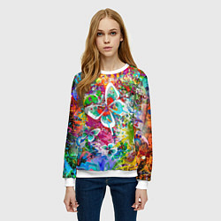 Свитшот женский Яркое безумие Бабочки, кляксы, граффити, цвет: 3D-белый — фото 2