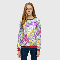 Свитшот женский Цветы Красочный Луговой Узор, цвет: 3D-красный — фото 2