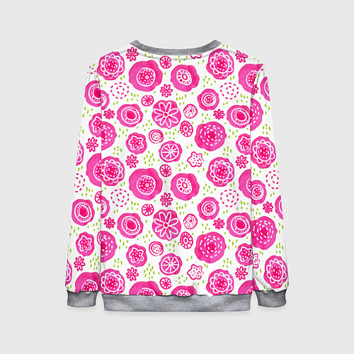 Женский свитшот Яркие розовые цветы в дудл стиле, абстракция / 3D-Меланж – фото 2