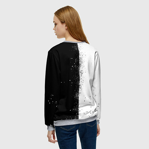 Женский свитшот СУБАРУ - SUBARU ЧЕРНО БЕЛЫЕ БРЫЗГИ КРАСКА / 3D-Меланж – фото 4
