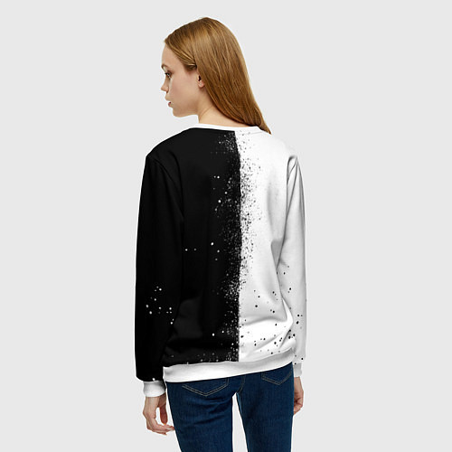 Женский свитшот СУБАРУ - SUBARU ЧЕРНО БЕЛЫЕ БРЫЗГИ КРАСКА / 3D-Белый – фото 4
