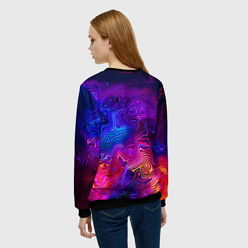 Женский свитшот Цветные неоновые разводы на воде Авангард Colored / 3D-Черный – фото 4