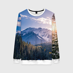 Свитшот женский Горы Лес Солнце, цвет: 3D-белый