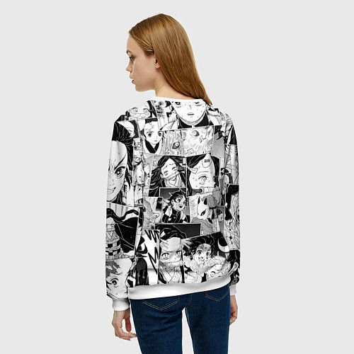 Женский свитшот Клинок рассекающий демонов паттерн / 3D-Белый – фото 4