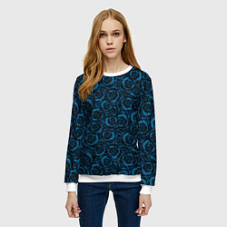 Свитшот женский Синие розы-цветочный узор, цвет: 3D-белый — фото 2