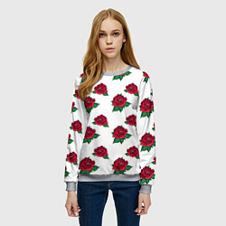 Свитшот женский Цветы Красные Розы На Белом Фоне, цвет: 3D-меланж — фото 2