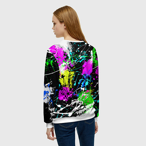 Женский свитшот Разноцветные пятна краски на черном фоне / 3D-Белый – фото 4