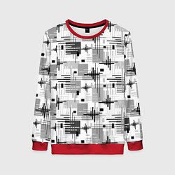 Свитшот женский Черно белый ретро геометрический узор, цвет: 3D-красный