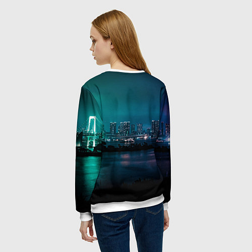 Женский свитшот Неоновый город с рекой - Светло-зелёный / 3D-Белый – фото 4