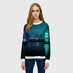 Свитшот женский Неоновый город с рекой - Светло-зелёный, цвет: 3D-белый — фото 2