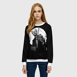 Свитшот женский Скелет скрипач под полной луной, цвет: 3D-белый — фото 2