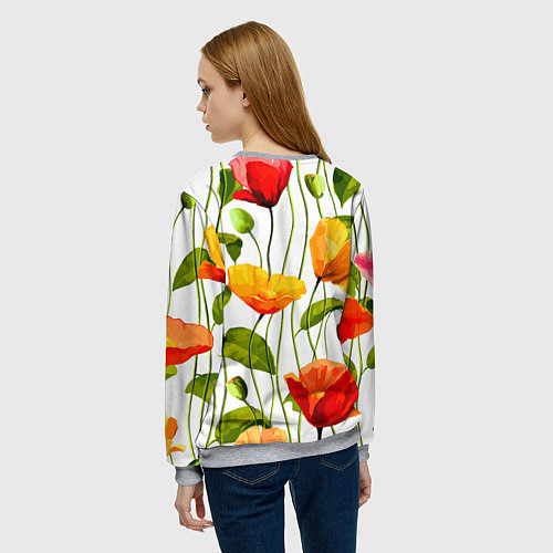 Женский свитшот Волнообразный узор из цветков мака Лето / 3D-Меланж – фото 4