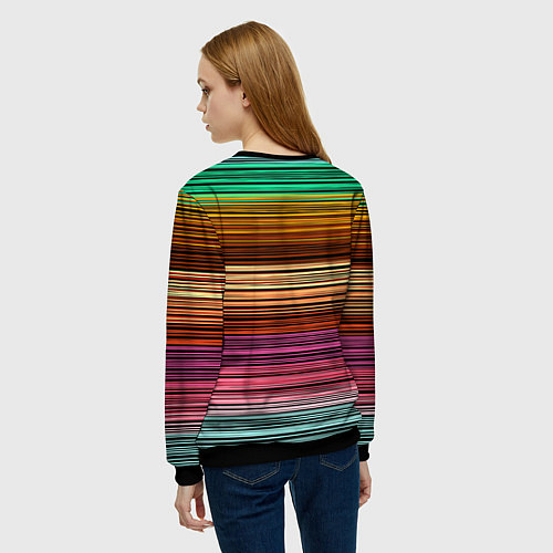 Женский свитшот Multicolored thin stripes Разноцветные полосы / 3D-Черный – фото 4