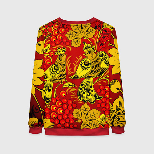 Женский свитшот Хохломская Роспись Две Птици На Красном Фоне / 3D-Красный – фото 2