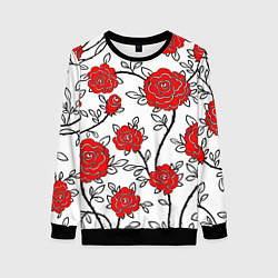 Свитшот женский BEAUTIFUL RED ROSES, цвет: 3D-черный