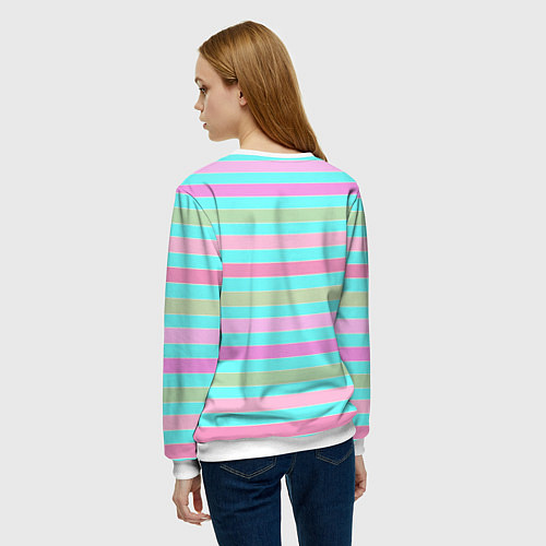 Женский свитшот Pink turquoise stripes horizontal Полосатый узор / 3D-Белый – фото 4