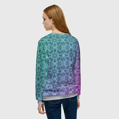 Женский свитшот Кружевной узор на розово-бирюзовом градиенте / 3D-Меланж – фото 4