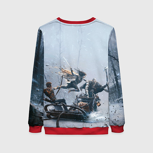 Женский свитшот Кратос, Атрей и Фрея GOW Ragnarok / 3D-Красный – фото 2