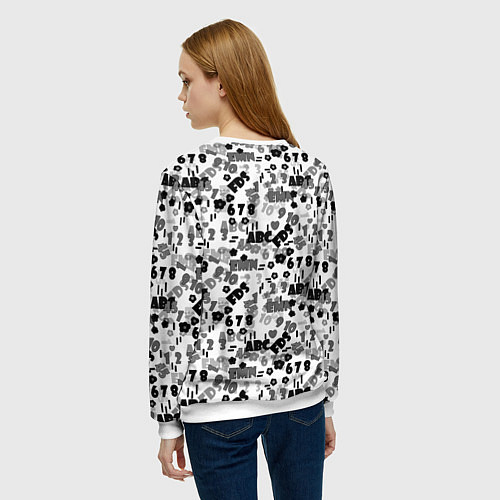 Женский свитшот Black and white alphabet and numbers / 3D-Белый – фото 4
