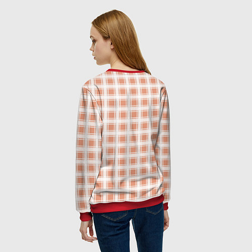 Женский свитшот Light beige plaid fashionable checkered pattern / 3D-Красный – фото 4